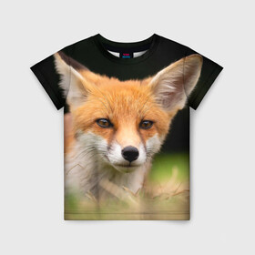 Детская футболка 3D с принтом Мордочка лисицы в Кировске, 100% гипоаллергенный полиэфир | прямой крой, круглый вырез горловины, длина до линии бедер, чуть спущенное плечо, ткань немного тянется | Тематика изображения на принте: fox | foxy | животное | звери | лиса | лисенок | лисичка | милая | рыжая | фокс