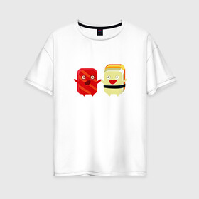 Женская футболка хлопок Oversize с принтом Гунканы в Кировске, 100% хлопок | свободный крой, круглый ворот, спущенный рукав, длина до линии бедер
 | роллы | суши | япония | японская еда