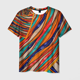 Мужская футболка 3D с принтом Абстрактное течение в Кировске, 100% полиэфир | прямой крой, круглый вырез горловины, длина до линии бедер | абстрактное течение | абстракция | витраж | колейдоскоп | линии | мозаика | палитра | полосы | радуга | текстуры | узор | цвета
