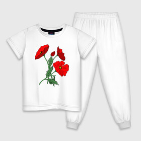Детская пижама хлопок с принтом Букет маковых цветов в Кировске, 100% хлопок |  брюки и футболка прямого кроя, без карманов, на брюках мягкая резинка на поясе и по низу штанин
 | flowers | nature | poppies | алые | арт | букет | бутоны | весна | ветки | зелень | красные маки | красные цветы | лепестки | лето | листья | любовь | маки | подарок | полевые цветы | природа | растения | рисунок | сад