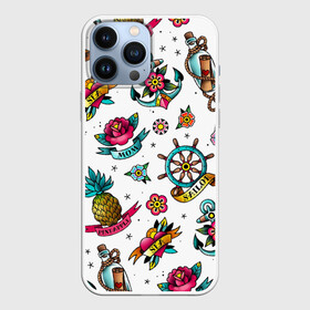 Чехол для iPhone 13 Pro Max с принтом Old school Sailor в Кировске,  |  | mom | old | old school sailor | pineapple | sailor | school | sea | ананас | бутылка | записка | карта | корабль | мама | моряк | моряк старой школы | набор | орнамент | путешествие | роза | розы | сердце | старая школа