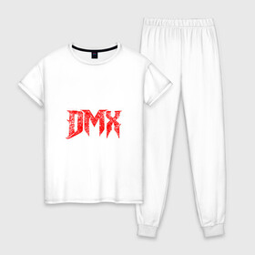 Женская пижама хлопок с принтом Рэпер DMX | логотип logo в Кировске, 100% хлопок | брюки и футболка прямого кроя, без карманов, на брюках мягкая резинка на поясе и по низу штанин | dmx | hip | hip hop | hop | music | rap | бультерьер | бурбуль | дмикс | дог | питбули | питбуль | реп | ротвейлер | рэп | собаки | хип хоп | черно белая фотография