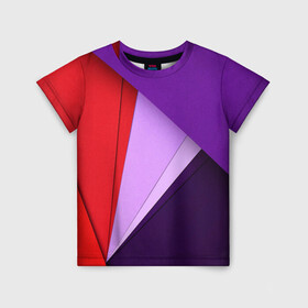 Детская футболка 3D с принтом ORIGAMI в Кировске, 100% гипоаллергенный полиэфир | прямой крой, круглый вырез горловины, длина до линии бедер, чуть спущенное плечо, ткань немного тянется | origami | геометрия | красный | линии | сиреневый | треугольники