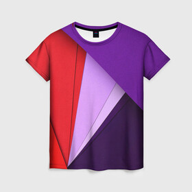 Женская футболка 3D с принтом ORIGAMI в Кировске, 100% полиэфир ( синтетическое хлопкоподобное полотно) | прямой крой, круглый вырез горловины, длина до линии бедер | origami | геометрия | красный | линии | сиреневый | треугольники