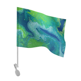 Флаг для автомобиля с принтом Художественная Тина в Кировске, 100% полиэстер | Размер: 30*21 см | абстракция | зеленый | кляксы | пятна | разводы | синий