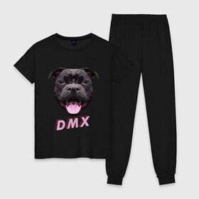 Женская пижама хлопок с принтом DMX Low Poly Boomer Dog в Кировске, 100% хлопок | брюки и футболка прямого кроя, без карманов, на брюках мягкая резинка на поясе и по низу штанин | Тематика изображения на принте: 3d | 3д | abstract | boomer | dog | dogs | grand champ | nfs game | puppy | raff ryders | staff | stafford | year of the dog | абстракция | бумер | лоу поли | пёс | питбуль | полигоны | порода | рэпер | рэппер | стафф | стаффорд | стаффордширский