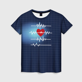 Женская футболка 3D с принтом Ритм Сердца в Кировске, 100% полиэфир ( синтетическое хлопкоподобное полотно) | прямой крой, круглый вырез горловины, длина до линии бедер | heart | love | врачу | доктору | кардиолог | медбрат | медику | медицина | медсестра | подарок | пульс | сердце | скорая помощь
