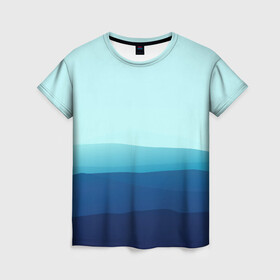 Женская футболка 3D с принтом Море в Кировске, 100% полиэфир ( синтетическое хлопкоподобное полотно) | прямой крой, круглый вырез горловины, длина до линии бедер | арт | вектор | векторный рисунок | геометрические фигуры | геометрия | линии | море | небо | оттенки синего | рисунок | синий