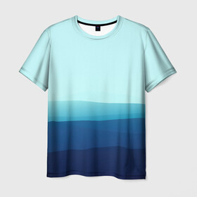 Мужская футболка 3D с принтом Море в Кировске, 100% полиэфир | прямой крой, круглый вырез горловины, длина до линии бедер | арт | вектор | векторный рисунок | геометрические фигуры | геометрия | линии | море | небо | оттенки синего | рисунок | синий