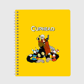 Тетрадь с принтом Cuphead x DMC в Кировске, 100% бумага | 48 листов, плотность листов — 60 г/м2, плотность картонной обложки — 250 г/м2. Листы скреплены сбоку удобной пружинной спиралью. Уголки страниц и обложки скругленные. Цвет линий — светло-серый
 | Тематика изображения на принте: cray | cuphead | davil | devile | dmc | game | games | may cry | mey crai | данте | дмц | дьявол может плакать | дьявол тоже плачет | дэвил мэй край | игра | игры | капхэд | неро | спарда