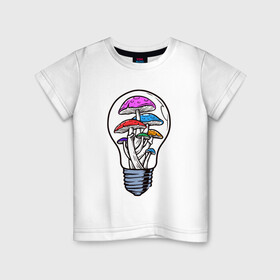 Детская футболка хлопок с принтом Грибы в лампочке в Кировске, 100% хлопок | круглый вырез горловины, полуприлегающий силуэт, длина до линии бедер | грибы | лампочка | мухоморы | патрон | поганки