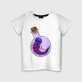 Детская футболка хлопок с принтом Лабораторная медуза в Кировске, 100% хлопок | круглый вырез горловины, полуприлегающий силуэт, длина до линии бедер | колба | лабораторная | медуза | пробирка | тропическая | щупальце