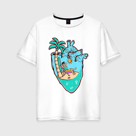 Женская футболка хлопок Oversize с принтом Лето в сердце в Кировске, 100% хлопок | свободный крой, круглый ворот, спущенный рукав, длина до линии бедер
 | лето | отдых | пальма | пляж | сердце | серфинг | солнце