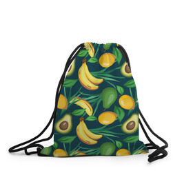 Рюкзак-мешок 3D с принтом Фрукты в Кировске, 100% полиэстер | плотность ткани — 200 г/м2, размер — 35 х 45 см; лямки — толстые шнурки, застежка на шнуровке, без карманов и подкладки | Тематика изображения на принте: avokado | авокадо | бананы | лимоны | фрукты
