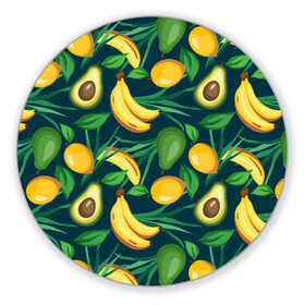 Коврик для мышки круглый с принтом Фрукты в Кировске, резина и полиэстер | круглая форма, изображение наносится на всю лицевую часть | Тематика изображения на принте: avokado | авокадо | бананы | лимоны | фрукты