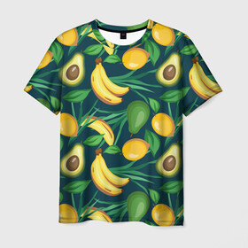 Мужская футболка 3D с принтом Фрукты в Кировске, 100% полиэфир | прямой крой, круглый вырез горловины, длина до линии бедер | Тематика изображения на принте: avokado | авокадо | бананы | лимоны | фрукты