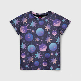 Детская футболка 3D с принтом Космический микс в Кировске, 100% гипоаллергенный полиэфир | прямой крой, круглый вырез горловины, длина до линии бедер, чуть спущенное плечо, ткань немного тянется | галактика | звезда | инопланетянин | космос | лучи | микс | планета