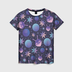 Женская футболка 3D с принтом Космический микс в Кировске, 100% полиэфир ( синтетическое хлопкоподобное полотно) | прямой крой, круглый вырез горловины, длина до линии бедер | галактика | звезда | инопланетянин | космос | лучи | микс | планета