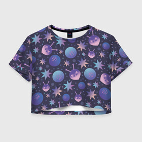 Женская футболка Crop-top 3D с принтом Космический микс в Кировске, 100% полиэстер | круглая горловина, длина футболки до линии талии, рукава с отворотами | галактика | звезда | инопланетянин | космос | лучи | микс | планета
