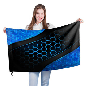 Флаг 3D с принтом 3D luxury blue 3Д СОТЫ и плиты в Кировске, 100% полиэстер | плотность ткани — 95 г/м2, размер — 67 х 109 см. Принт наносится с одной стороны | luxury | versace | vip | абстракция | версаче | вип | паттерн | роскошь | текстуры