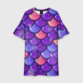 Детское платье 3D с принтом Цветная чешуя в Кировске, 100% полиэстер | прямой силуэт, чуть расширенный к низу. Круглая горловина, на рукавах — воланы | рыбья кожа | текстура | цветная чешуя | цветные чешуйки | чешуя
