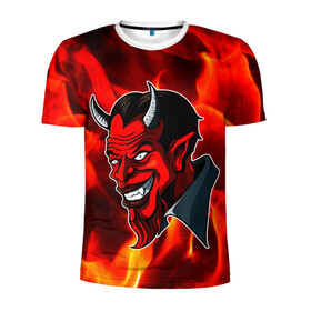 Мужская футболка 3D спортивная с принтом The devil is on fire в Кировске, 100% полиэстер с улучшенными характеристиками | приталенный силуэт, круглая горловина, широкие плечи, сужается к линии бедра | 666 | fire | lucifer | демон | дьявол | люцифер | монстр | огонь | пламя | сатана | текстура