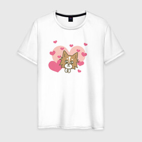 Мужская футболка хлопок с принтом Милая Собачка в Кировске, 100% хлопок | прямой крой, круглый вырез горловины, длина до линии бедер, слегка спущенное плечо. | любовь | милая собачка | рисунок | сердечки | сердце | собака