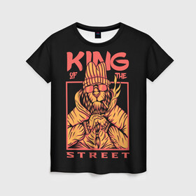 Женская футболка 3D с принтом KING Street в Кировске, 100% полиэфир ( синтетическое хлопкоподобное полотно) | прямой крой, круглый вырез горловины, длина до линии бедер | animal | brutal | king | megane | of | street | the | горила | животное | зверь | король | обезьяна | реп | улиц | хипстер