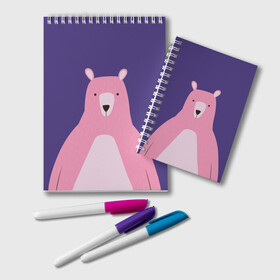 Блокнот с принтом Розовый мишка в Кировске, 100% бумага | 48 листов, плотность листов — 60 г/м2, плотность картонной обложки — 250 г/м2. Листы скреплены удобной пружинной спиралью. Цвет линий — светло-серый
 | Тематика изображения на принте: альпака | звезды | медведь | мишка | ночь