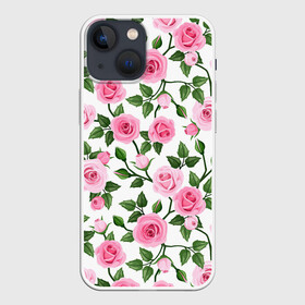 Чехол для iPhone 13 mini с принтом Розы в Кировске,  |  | арт | куст роз | кусты | кусты роз | листок | листья | поле | поле цветов | рисунок | роза | розовая роза | розовые розы | розы | стебель | цветок | цветы