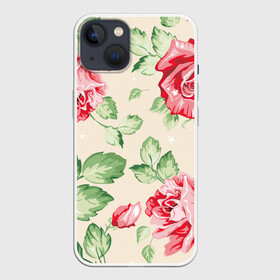 Чехол для iPhone 13 с принтом Розы в Кировске,  |  | арт | красные цветы | красный цветок | лист | листья | поле | поле цветов | рисунок | роза | розовая роза | розовые розы | розовые цветы | розовый цветок | розы | цветок | цветы