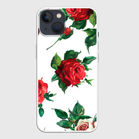Чехол для iPhone 13 с принтом Розы в Кировске,  |  | арт | белая роза | белые розы | белые цветы | белый цветок | большие цветы | большой цветок | красная роза | красные розы | красные цветы | красный цветок | поле | поле цветов | рисунок | роза | розы