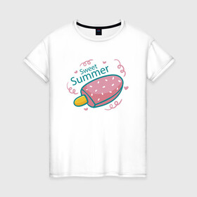 Женская футболка хлопок с принтом Сладкое лето в Кировске, 100% хлопок | прямой крой, круглый вырез горловины, длина до линии бедер, слегка спущенное плечо | ice cream | summer | лето | мороженка | эскимо
