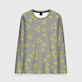 Мужской лонгслив 3D с принтом Желтый и серый | Yellow & gray в Кировске, 100% полиэстер | длинные рукава, круглый вырез горловины, полуприлегающий силуэт | gray | triangle | yellow | желтый | серый | треугольник