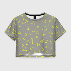 Женская футболка Crop-top 3D с принтом Желтый и серый Yellow & gray в Кировске, 100% полиэстер | круглая горловина, длина футболки до линии талии, рукава с отворотами | Тематика изображения на принте: gray | triangle | yellow | желтый | серый | треугольник