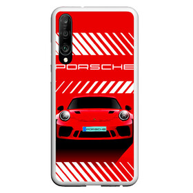 Чехол для Honor P30 с принтом PORSCHE / ПОРШЕ / RED STYLE в Кировске, Силикон | Область печати: задняя сторона чехла, без боковых панелей | Тематика изображения на принте: 911 | auto | carrera | cayenne | macan | porsche | sportcar | taycan | автомобиль | градиент. | каен | карера | красный | макан | полосы | порш | порше | спорт | спорткар | тайкан