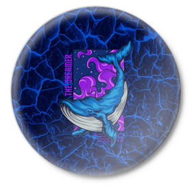 Значок с принтом Кит мечтатель The dreamer в Кировске,  металл | круглая форма, металлическая застежка в виде булавки | the dreamer | вода | волны | кит | мечта | мечтатель | море | океан | подводный мир | рыба