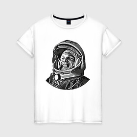 Женская футболка хлопок с принтом Поехали Ю.Г. в Кировске, 100% хлопок | прямой крой, круглый вырез горловины, длина до линии бедер, слегка спущенное плечо | moon | арт | гагарин | день космонавтики | звезды | космонавт | космос | лого | луна | небо | планеты