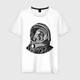 Мужская футболка хлопок с принтом Поехали Ю.Г. в Кировске, 100% хлопок | прямой крой, круглый вырез горловины, длина до линии бедер, слегка спущенное плечо. | moon | арт | гагарин | день космонавтики | звезды | космонавт | космос | лого | луна | небо | планеты