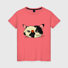 Женская футболка хлопок с принтом Милая мордочка сердитого кота в Кировске, 100% хлопок | прямой крой, круглый вырез горловины, длина до линии бедер, слегка спущенное плечо | Тематика изображения на принте: art | cat | cat face | cats | cute | grumpy | home | kawaii | kitten | kitty | pussycat | арт | кавайи | котейка | котёнок | котик | котяра | кошечка | кошка | лицо | милота | моська | рисунок | смешные животные | сны | сон | устав