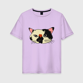 Женская футболка хлопок Oversize с принтом Милая мордочка сердитого кота в Кировске, 100% хлопок | свободный крой, круглый ворот, спущенный рукав, длина до линии бедер
 | art | cat | cat face | cats | cute | grumpy | home | kawaii | kitten | kitty | pussycat | арт | кавайи | котейка | котёнок | котик | котяра | кошечка | кошка | лицо | милота | моська | рисунок | смешные животные | сны | сон | устав