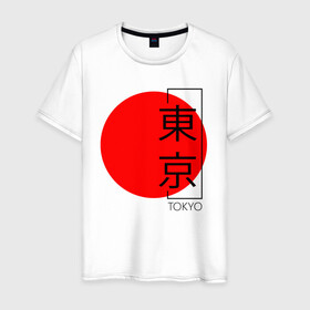 Мужская футболка хлопок с принтом Tokyo иероглифами в Кировске, 100% хлопок | прямой крой, круглый вырез горловины, длина до линии бедер, слегка спущенное плечо. | иероглифы | путешествие | токио | флаг японии | япония
