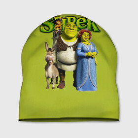 Шапка 3D с принтом Шрек/Shrek в Кировске, 100% полиэстер | универсальный размер, печать по всей поверхности изделия | Тематика изображения на принте: cartoon | fiona | shrek | болото | детям | комедия | кот в сапогах | мультик | огр | осел | персонажи мультфильмов | тролль | фиона | шрек