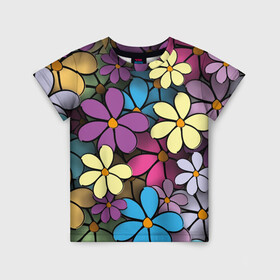 Детская футболка 3D с принтом Цветочки в Кировске, 100% гипоаллергенный полиэфир | прямой крой, круглый вырез горловины, длина до линии бедер, чуть спущенное плечо, ткань немного тянется | весна | искусство | лепестки | флора | цветы