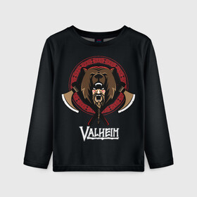 Детский лонгслив 3D с принтом Valheim Viking Bear в Кировске, 100% полиэстер | длинные рукава, круглый вырез горловины, полуприлегающий силуэт
 | fantasy | mmo | valheim | valve | валхейм | вальхейм | викинги | выживалка | игра | королевская битва | ммо | ролевая игра | фэнтази