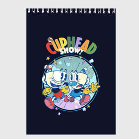 Скетчбук с принтом The Cuphead Show! в Кировске, 100% бумага
 | 48 листов, плотность листов — 100 г/м2, плотность картонной обложки — 250 г/м2. Листы скреплены сверху удобной пружинной спиралью | Тематика изображения на принте: animation | cup | cuphead | gamer | mugman | retro | run and gun | shooter | анимация | ретро | чашек | чашка | чашкоголовый | шутер