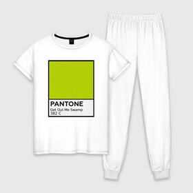 Женская пижама хлопок с принтом Pantone Shrek в Кировске, 100% хлопок | брюки и футболка прямого кроя, без карманов, на брюках мягкая резинка на поясе и по низу штанин | cartoon | fiona | shrek | болото | детям | комедия | кот в сапогах | мультик | огр | осел | персонажи мультфильмов | тролль | фиона | шрек