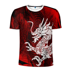 Мужская футболка 3D спортивная с принтом Chinese Dragon в Кировске, 100% полиэстер с улучшенными характеристиками | приталенный силуэт, круглая горловина, широкие плечи, сужается к линии бедра | китайский дракон | монстр | силуэт | символ добра | тату | ящерица