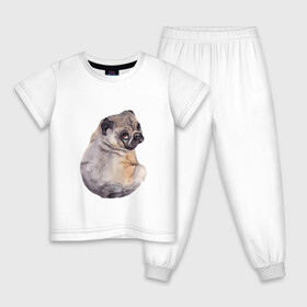 Детская пижама хлопок с принтом Мопс в Кировске, 100% хлопок |  брюки и футболка прямого кроя, без карманов, на брюках мягкая резинка на поясе и по низу штанин
 | Тематика изображения на принте: животные | мопс | питомцы | собака | собаки
