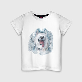 Детская футболка хлопок с принтом Самоед в Кировске, 100% хлопок | круглый вырез горловины, полуприлегающий силуэт, длина до линии бедер | животные | лайка | питомцы | самоед | самоедская лайка | собака | собаки